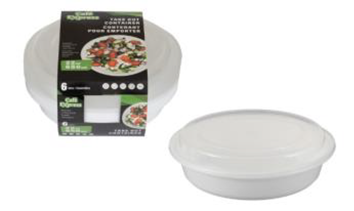 ROUND TAKE OUT PP CONTAINER 650ml w/LID 6/PK X 12/CS