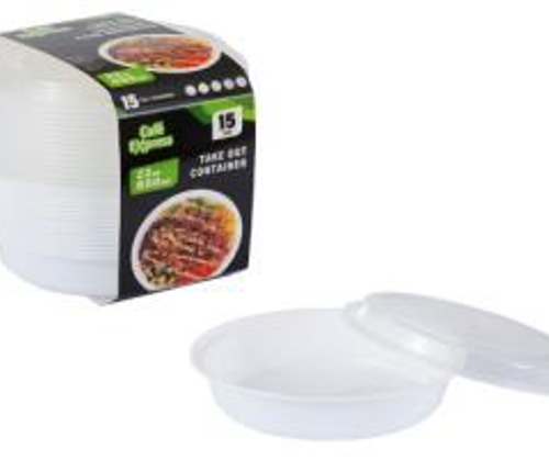 ROUND TAKE OUT PP CONTAINER 650ml w/LID 15/PK X 12/CS