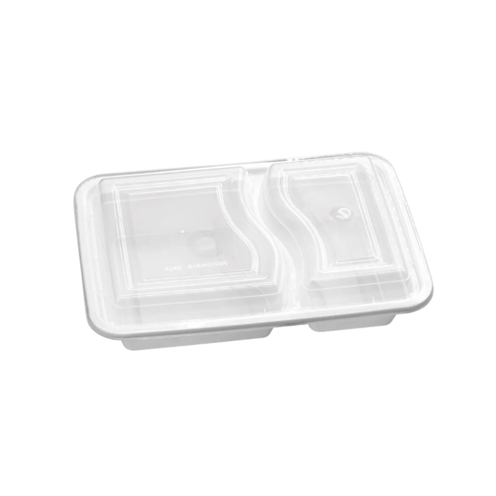 WHITE BASE 2-COMPARTIMENT TAKEOUT CTNR 800ml w/LID 5/PK X 12/CS - Image 2