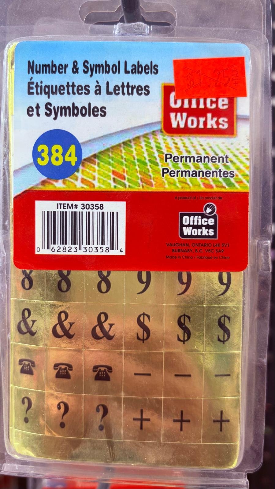 number & symbol label