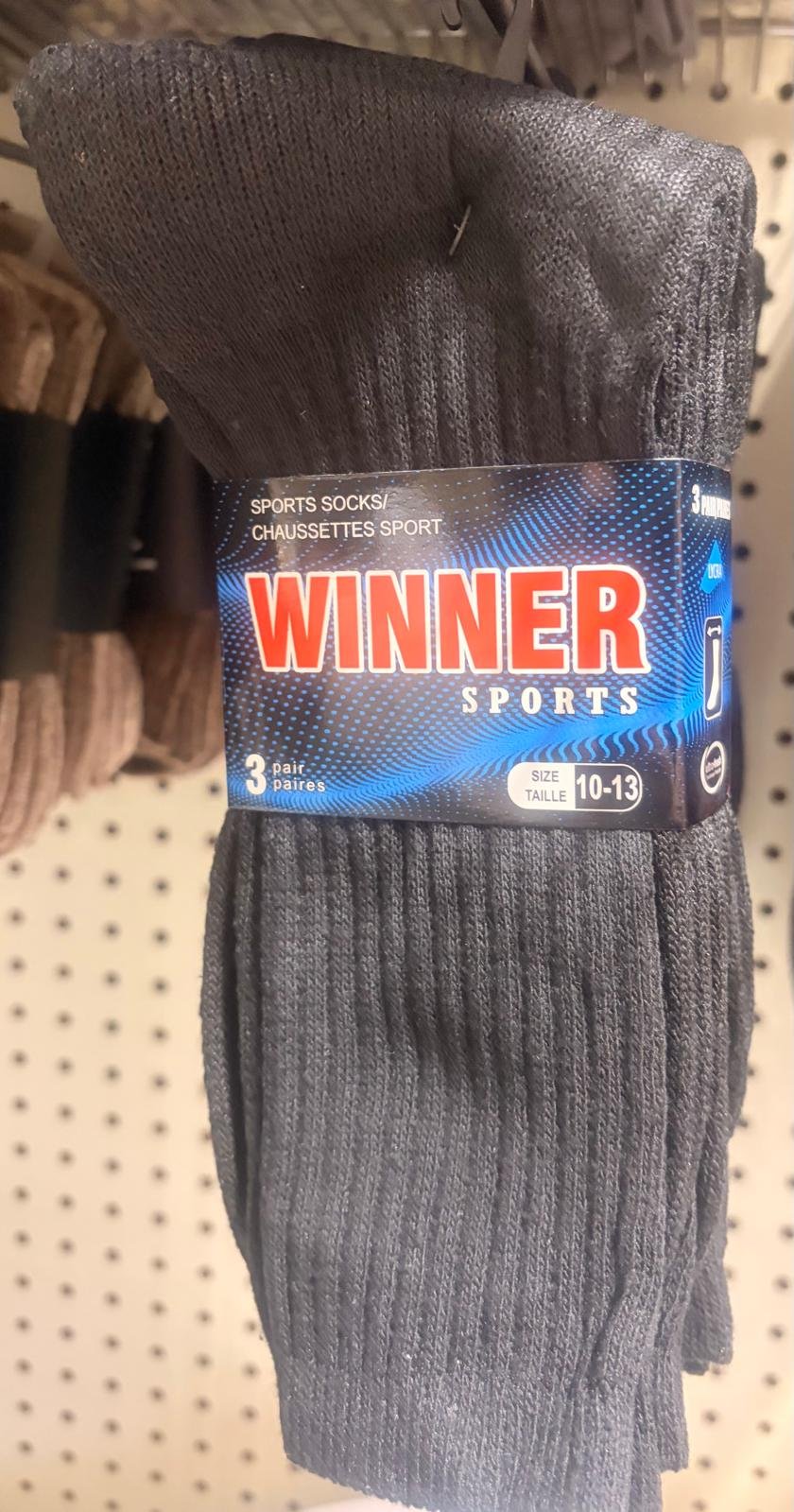 Winners Socks Chausettes Size 10-13 (Pk3)