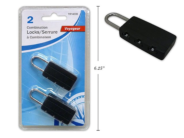 3 combination padlocks. clam shell (pk2)