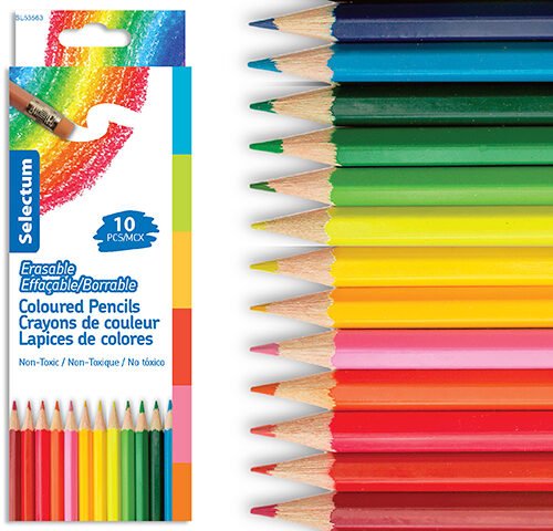 coloured pencils w/eraser (pk10)