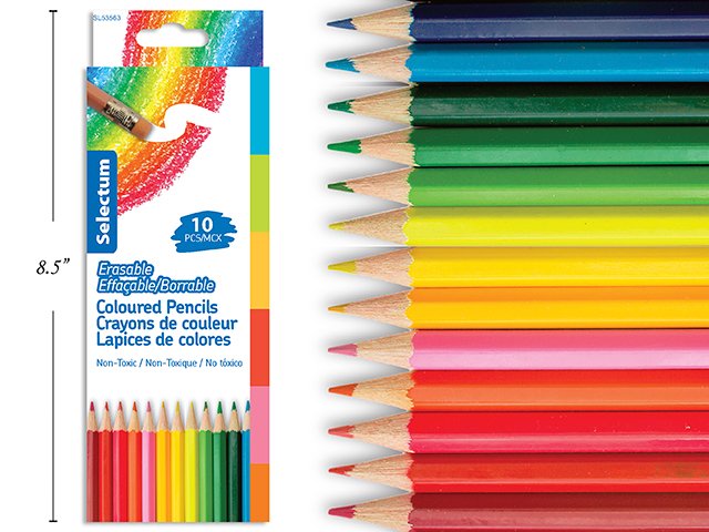 coloured pencils w/eraser (pk10)