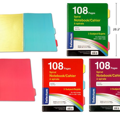coil ex. book (108 pgs) colour sheets 8x10.5"