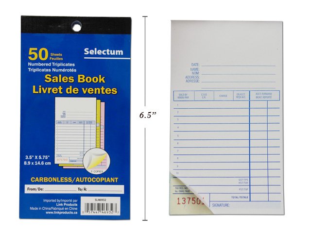 tri carbonless sales book (50shts)