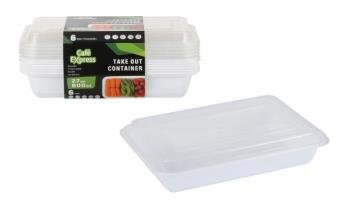RECTANGULAR TAKE OUT PP CONT. 800ml w/LID 6/PK X 12/CS