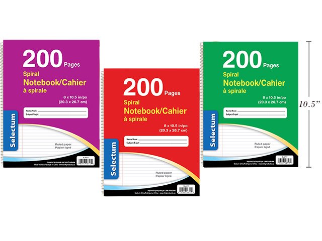 coil ex.bk 8x10.5" (200 pages) 3 colors cover