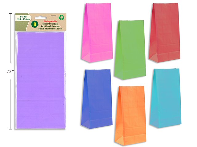 8pk coloured kraft lunch bag (10x5") (pk/36)