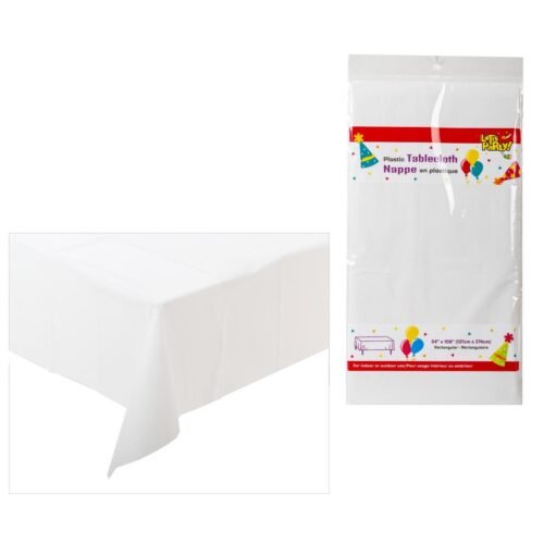white plastic tablecloth, 54"x108", polybag