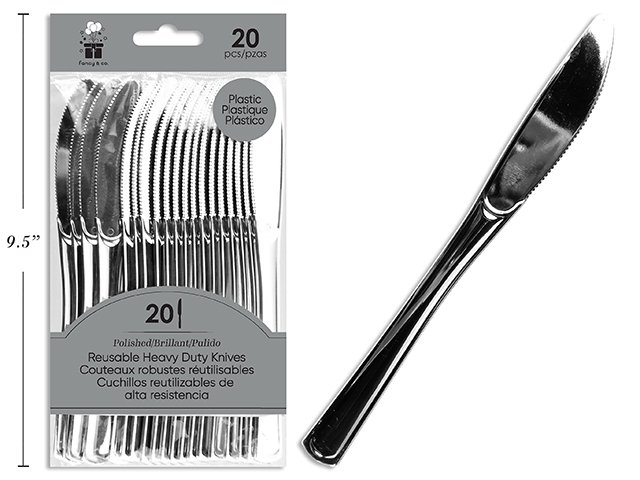 premium polished plastic silver knives 20/pk heavy duty reuseable