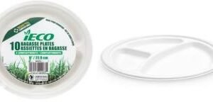 9" bagasse plates (3compartments) (pk/10)