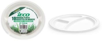 9" bagasse plates (3compartments) (pk/10)