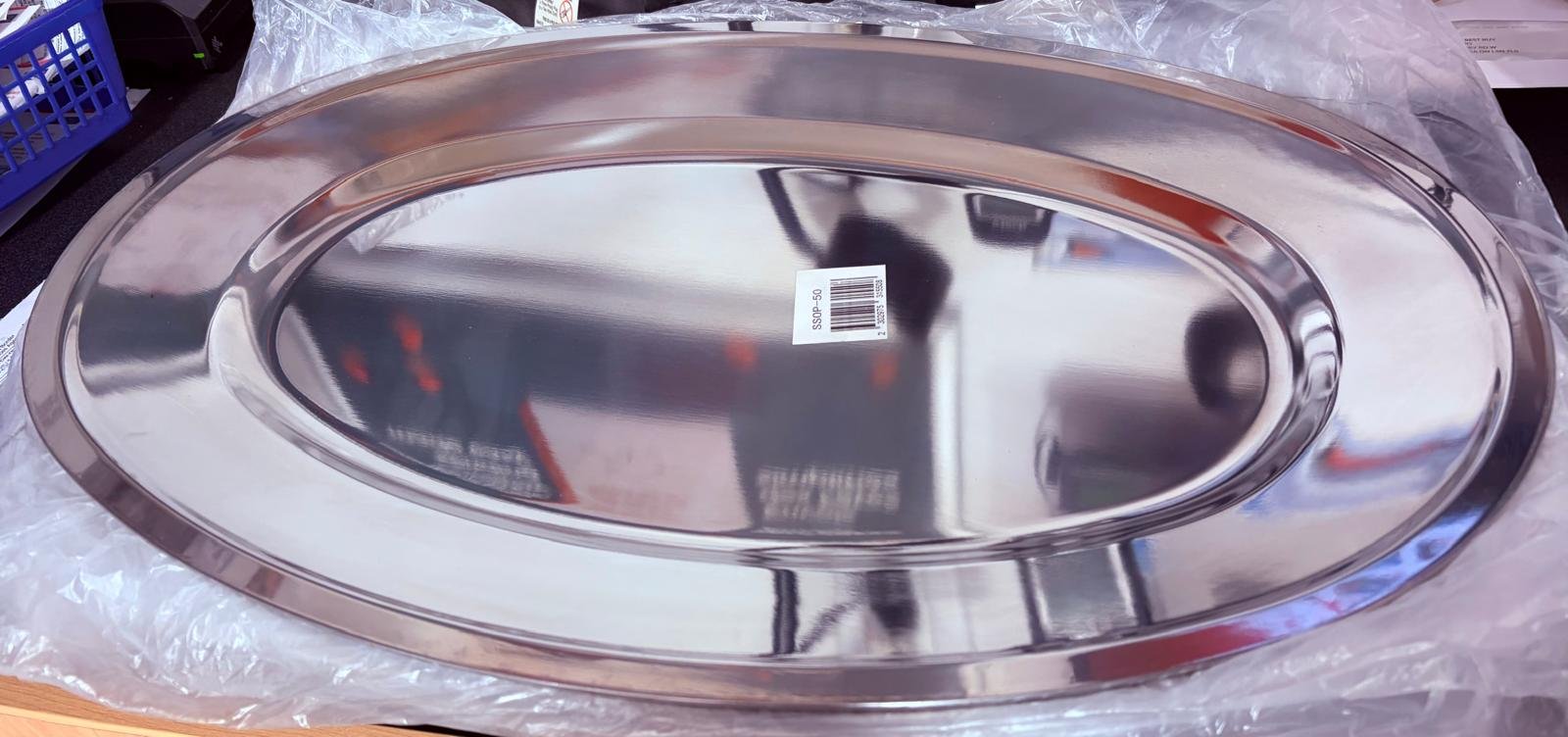 silver oval steel tray 34x51cm