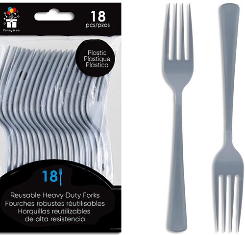 silver heavy duty plastic forks (pk/18)