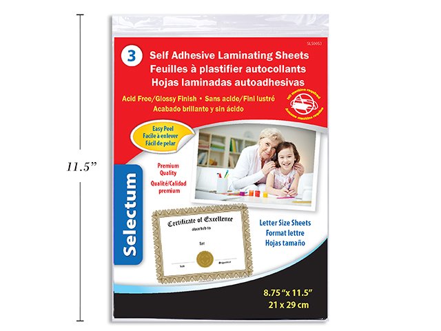 self adhesive laminating sheets letter size 3/pk
