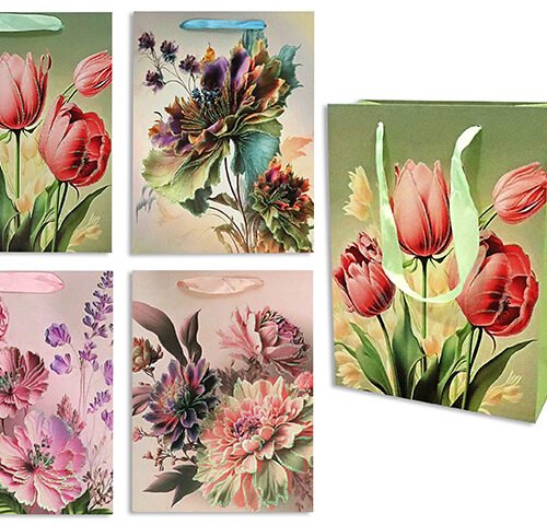 matte w/glitter border floral giftbag jumbo