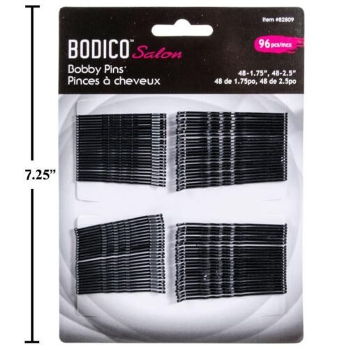 Bodico Bobby Pins, Black, 1.75" & 2.5" (Pk/96)