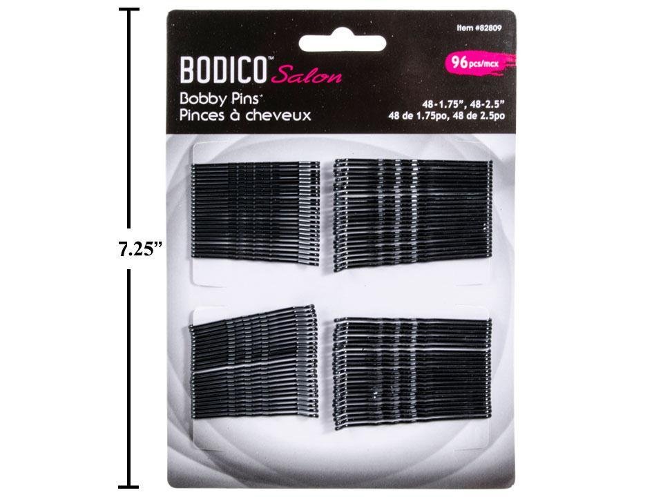 Bodico Bobby Pins, Black, 1.75" & 2.5" (Pk/96)