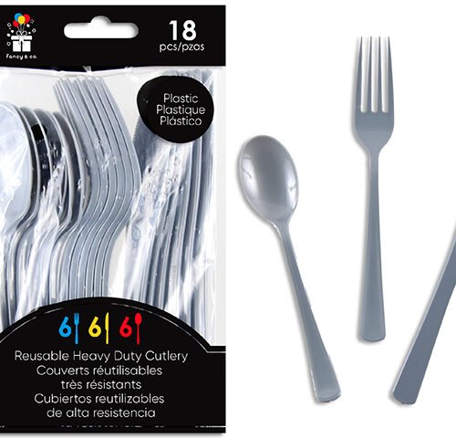FANCY&CO Silver HD Plastic Cutlery (Pk/18)