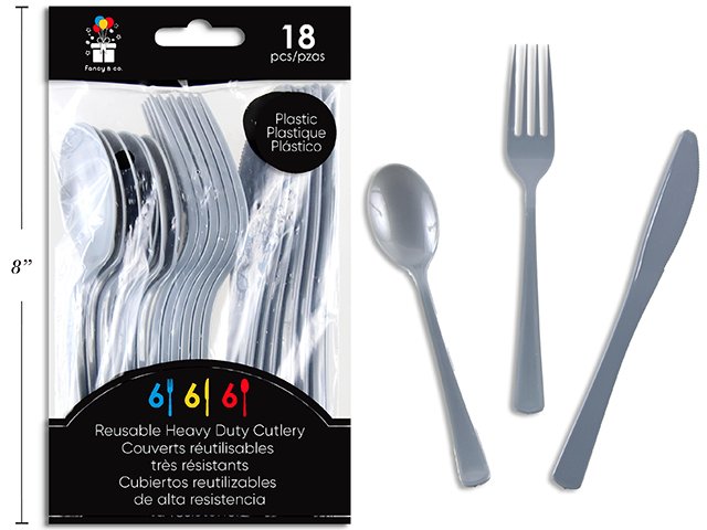 FANCY&CO Silver HD Plastic Cutlery (Pk/18)